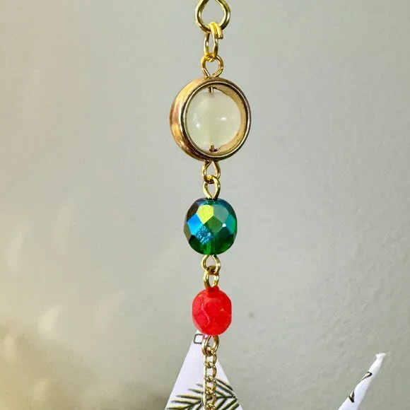 Origami Holiday Ornament #2324 - Small Crane with Christmas Tree Charm - Picture 3 of 7